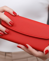 Radiant Red Saffiano Leather Long Wallet for Women